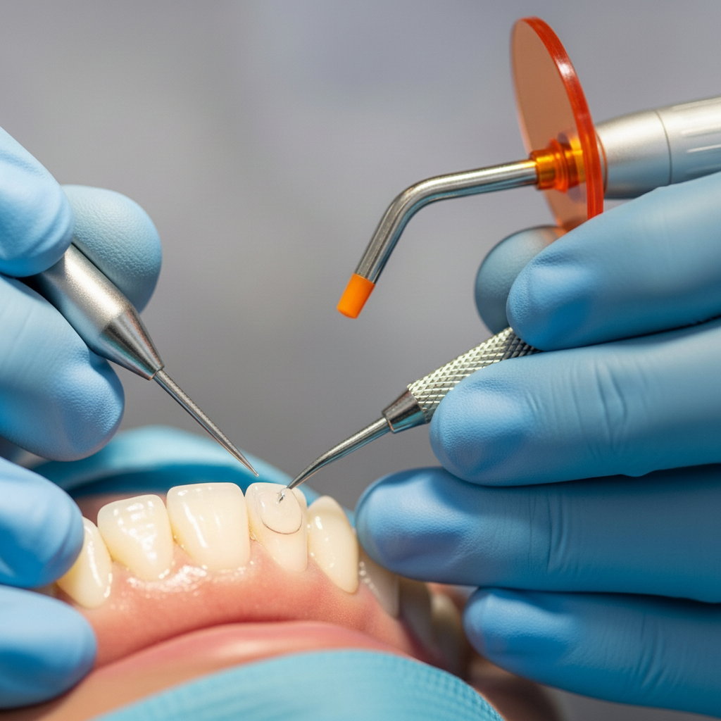 Composite Bonding Cost France involves the detailed application and sculpting of resin on a tooth.
