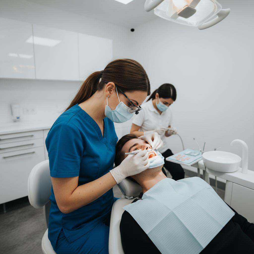 Bonding custom dental veneers for a new smile. Veneers in France are meticulously bonded to teeth, ensuring a perfect fit and radiant smile.