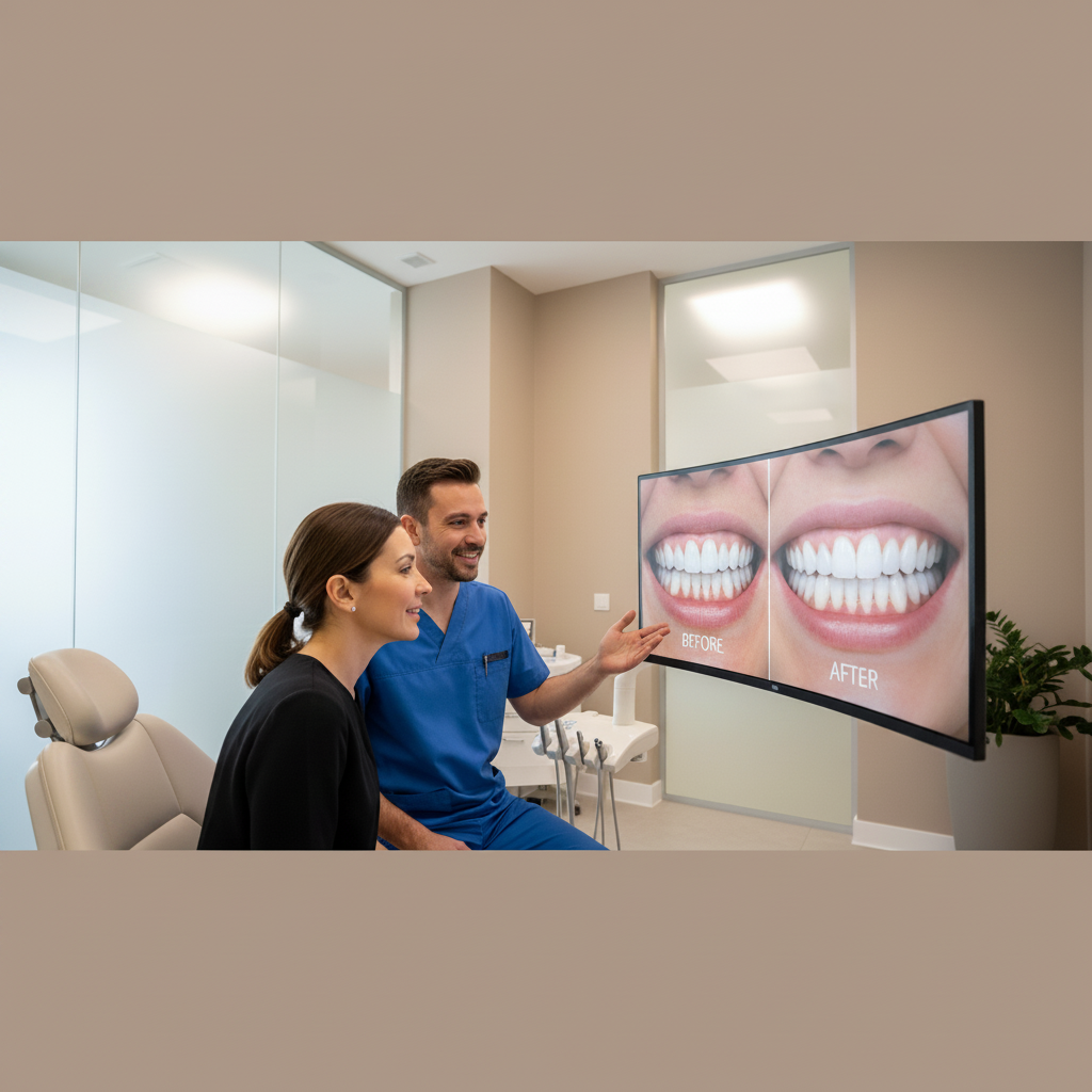 Smile Makeover France consultation involving Digital Smile Design preview for patient's transformed appearance.