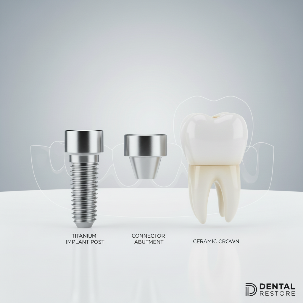 Dental Implant Procedure France involves sophisticated devices with three main components: implant post, abutment, and crown