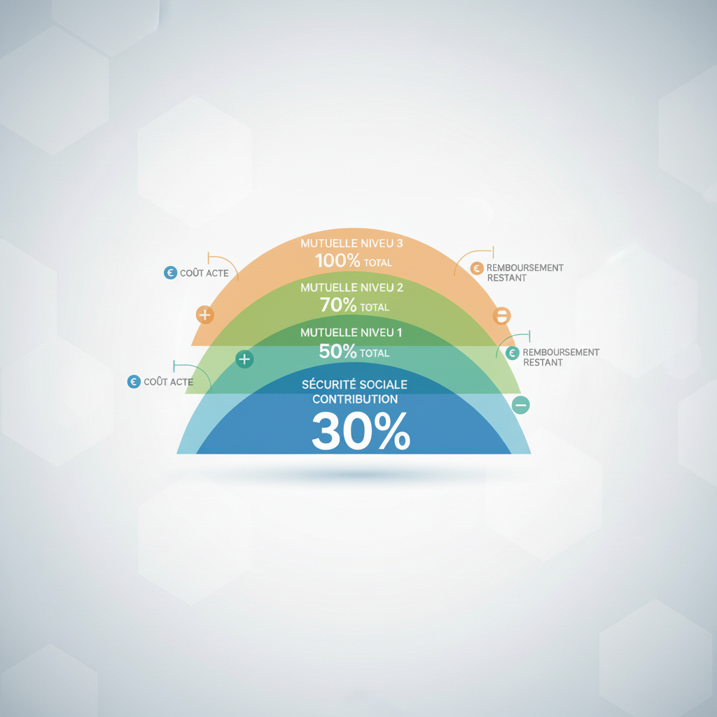 Mutuelle Cover for Dental Care: Abstract visualization of varying reimbursement levels for dental procedures.