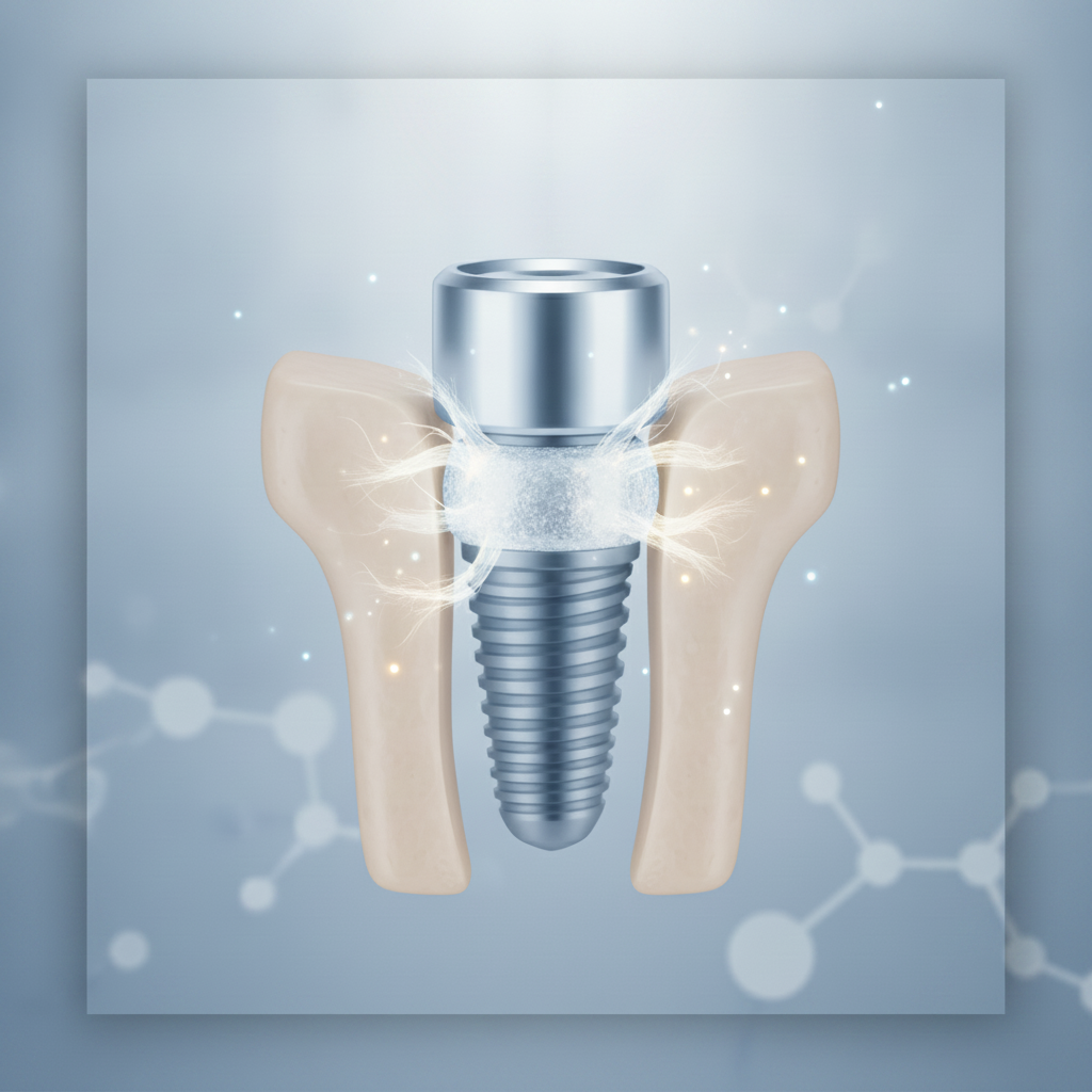 Ostéointégration d'un implant dentaire moderne Implant Dentaire en Turquie en période d'ostéointégration, l'os fusionnant naturellement avec l'implant.