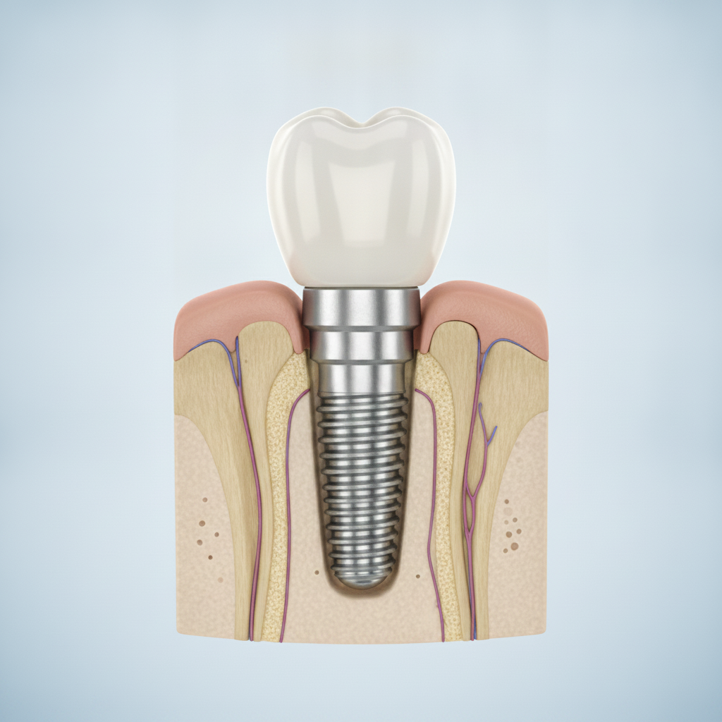 Devis Gratuit pour Implants Dentaires en Turquie : Une vue détaillée de l'implant en titane et son intégration osseuse.