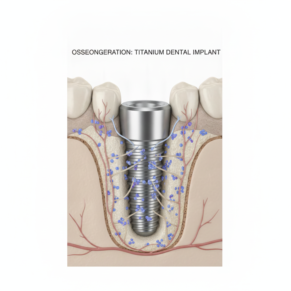 Implant Dentaire à Istanbul : phase cruciale de guérison, montrant l'ostéointégration du titane avec l'os.