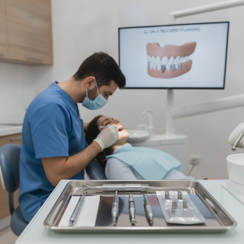 All-on-4 en Turquie : un dentiste qualifié examine et planifie la procédure d'implants dentaires.