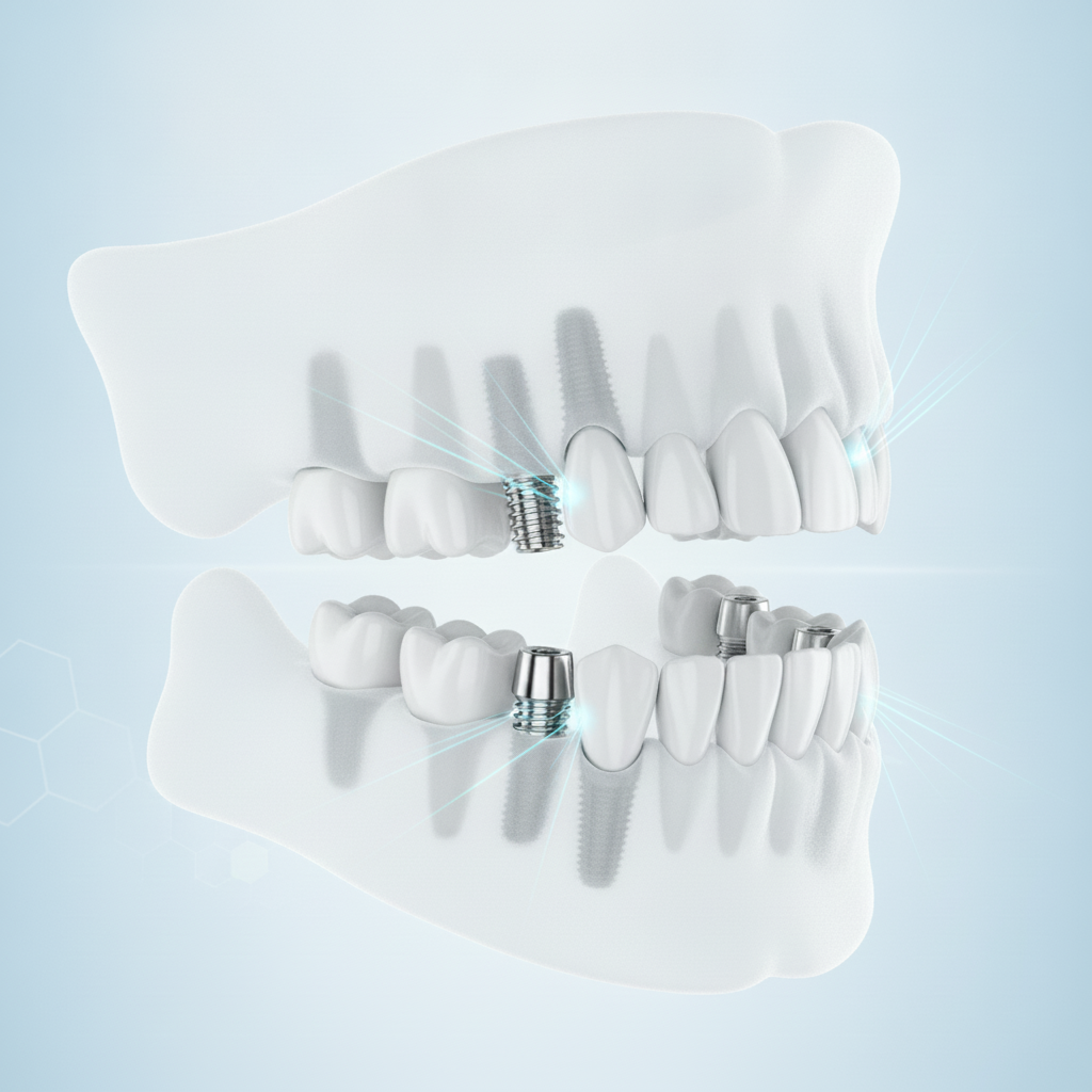 Le concept de l'All-on-6 dentaire All-on-6 en Turquie, solution complète : six implants dentaires soutiennent solidement une prothèse fixe