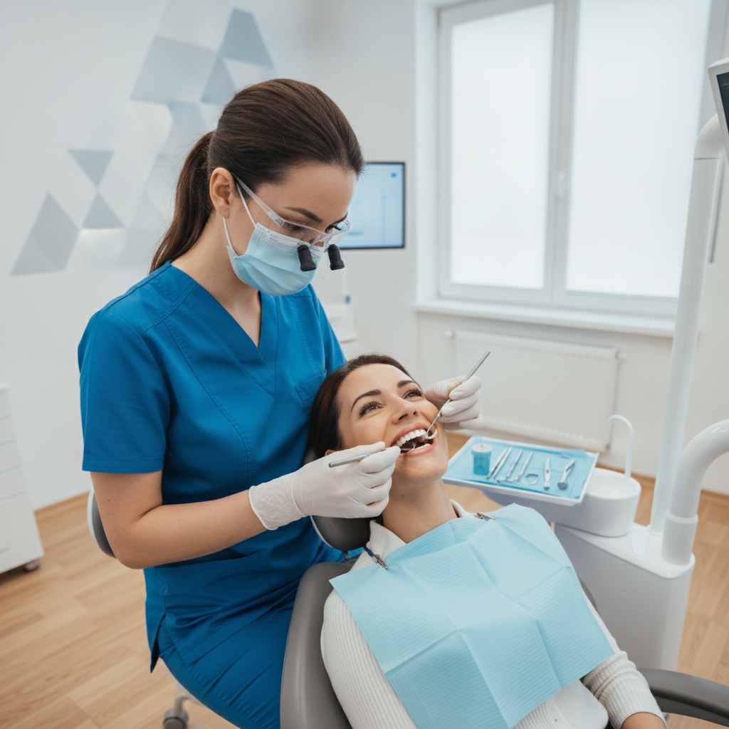 Avant Après Implants Dentaires Turquie, un dentiste achève la pose de couronne, créant un sourire éclatant
